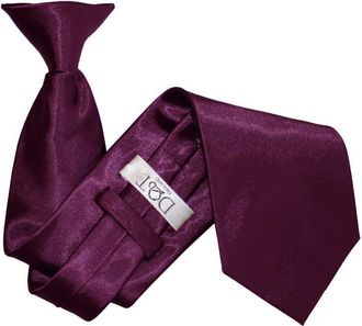 DQT Mens Plain Satin Polyester Easy to Wear Clip On Tie Made for Security Officers Business and Wedding - Plum