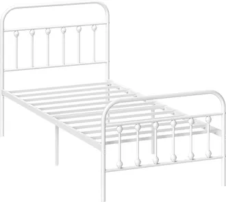 HOMCOM 3ft Metal Single Platform Bed Frame W/ Underbed Storage Headboard White | TJ Hughes