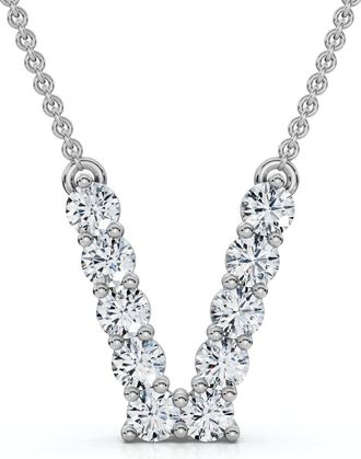 Pompeii3 1Ct Diamond Initial V Pendant 14k Gold 18 Necklace Lab Grown 5/8 Tall