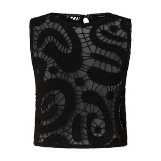 Pinko Sleeveless Tops, female, Black, Size: 2XS Geometric Crocheted Sleeveless Top