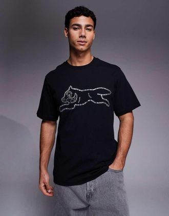 Icecream T-shirt nera con cane che corre in strass-Nero