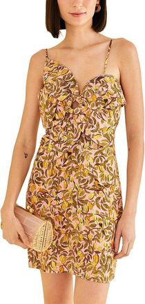 Farm Rio Linen-Blend Star Fruit Light Pink Flower Mini Dress