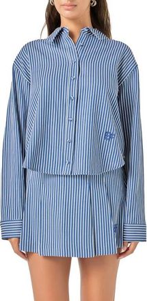 English Factory Sports Club Stripe Crop Button-Up Shirt in Navy/white at Nordstrom, Size X-Large