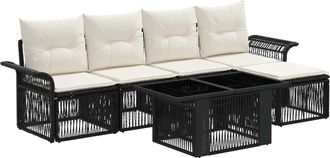 vidaXL Conjunto De Sof&aacute;s De Jard&iacute;n 6 Uds. Negro Y Blanco Crema Vidaxl