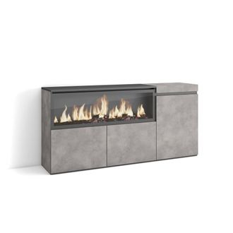 Skraut Home Aparadores Para Sal&oacute;n, Gran Capacidad De Almacenaje, 160, 3 Puertas, Chimenea El&eacute;ctrica Xxl, Estilo Moderno, Gris Cemento - Skraut Home