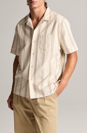 Vince Cove Stripe Cotton & Hemp Cabana Shirt in Midland/smock White at Nordstrom, Size Xx-Large