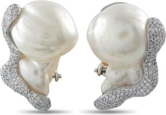 Yvel 18K White Gold 2.15ct Diamond and Baroque Pearl Earrings YV19-112125
