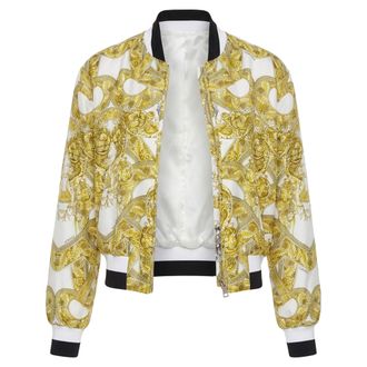 Versace 100% silk white gold Barocco chain print cropped bomber IT40 S