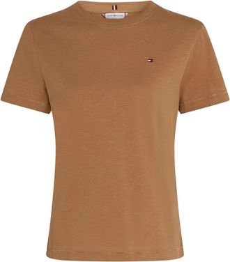 Tommy Hilfiger Slim Slub Katoenen T-shirt - Dames - T-shirts - Beige - XL - Katoen - Tops