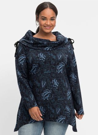 Sheego Sweatshirt SHEEGO BY JOE BROWNS, Damen, Gr. 40/42, schwarz (schwarz, bedruckt), 95% Baumwolle, 5% Elasthan, gemustert, Sweatshirts Sweatshirt