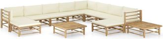 vidaXL Set De Muebles De Jard&iacute;n 12 Piezas Bamb&uacute; Y Cojines Blanco Crema Vidaxl