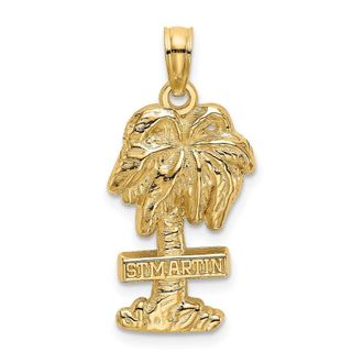 Diamond2Deal 14k Yellow Gold 2-D ST. MARTIN On Palm Tree Charm Pendant