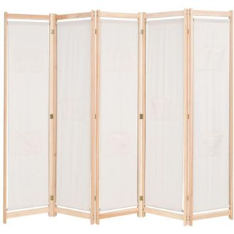 vidaXL Biombo Divisor 5 Paneles De Tela Crema 200x170x4 Cm Vidaxl