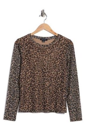 Sanctuary Floral Print Long Sleeve Mesh Top in French Kitty Brown at Nordstrom Rack, Size Xx-Small