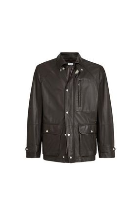 Brunello Cucinelli Calfskin field jacket in Chocolate at Nordstrom, Size Xxx-Large Eu