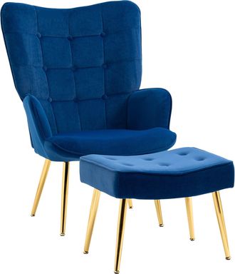 HOMCOM Armchair - Living Room Chair - Velvet Accent Chair with Footstool for Bedroom - Home Study - Dark Blue | TJ Hughes Green