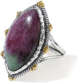Tiramisu Silver Plated 12.56 Ct. Tw. Ruby Zoisite Statement Ring