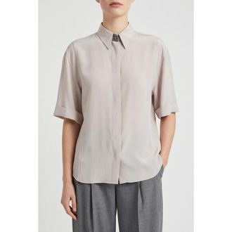 Brunello Cucinelli Light Pink Silk Oversized Shirt, Size Medium