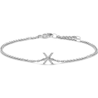 House of Brilliance 10K Gold Diamond Accent A-Z Initial Charm and Link Bracelet in White | X at Nordstrom