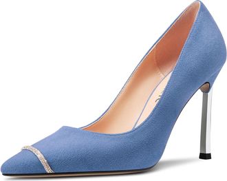 Castamere Womens Stiletto High Heel Pointed Toe Slip-on Rhinestone Crystal Pumps Court Shoe Wedding Office Sexy 10 CM Heels Cobalt Blue 6.5 UK