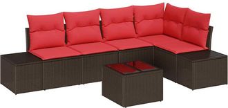 vidaXL Conjunto De Sof&aacute;s De Jard&iacute;n Marr&oacute;n Y Rojo Rat&aacute;n Sint&eacute;tico Vidaxl