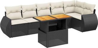 vidaXL Vidaxl - Set De Comedor De Jard&iacute;n 7 Pzas Y Cojines Rat&aacute;n Sint&eacute;tico Negro