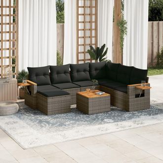 vidaXL Vidaxl - Set De Sof&aacute;s De Jard&iacute;n 8 Pzas Y Cojines Rat&aacute;n Sint&eacute;tico Gris