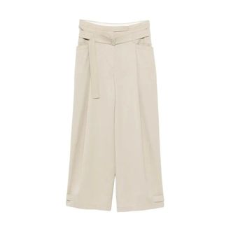 Low Classic Wide Trousers, female, Beige, Size: M Double Waist Trousers