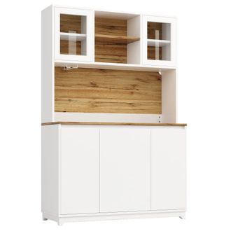 Urban Meuble Vitrina de cocina blanca con puertas de acr&iacute;lico y luz led