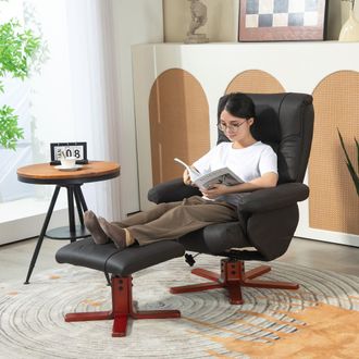 HOMCOM 135&deg; Reclining Armchair with Footstool for Living Room in Black