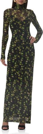 AFRM Billie Floral Long Sleeve Mesh Maxi Dress in Citrus Daisy at Nordstrom, Size Xx-Small