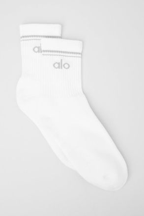 Alo | Half-Crew Throwback Socks in White/Titanium, Size: Medium