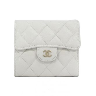 Chanel White Grained Calfskin Wallet (Tri-Fold) (Pre-Owned)