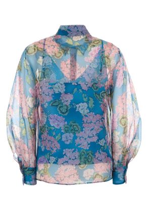 MM Studio Womens Printed Organza Barnaba Shirt Fdo Turchese Camicie