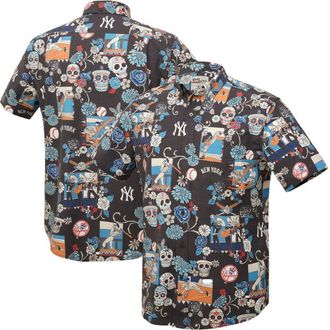 Reyn Spooner Mens Reyn Spooner Black New York Yankees D&iacute;a De Los Muertos Tri-Blend Button-Down Shirt at Nordstrom, Size X-Large