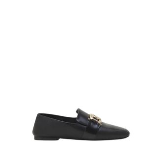 Lanvin Schoenen, Dames, Zwart, 37 EU, Leer, Loafers met logo-embleem