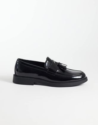 Asos mocassini penny con nappine in vernice nera-Nero