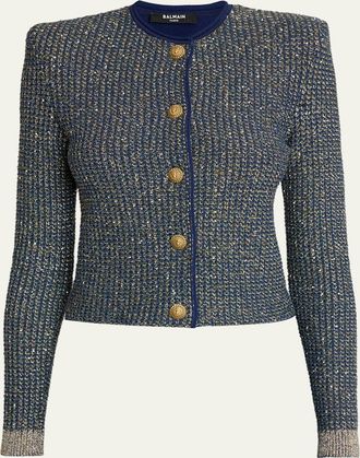 Balmain Glittered Tweed Buttoned Cardigan