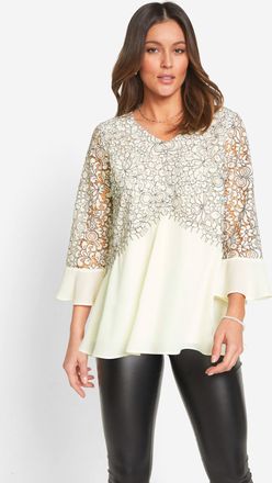 Bonprix Tunika BONPRIX, Damen, Gr. 38, wollwei&szlig;, rauchgrau, Obermaterial: 100% Polyester. Spitze: 60% Baumwolle, 30% Polyamid, 10% Polyester, Tuniken Tunika, 