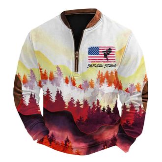 Generic Mens Mens Sweatshirt Long Sleeve Top Men 2024 New Mens Casual Fashion Loose 3D American Flag Print Zipper Neckline Long Sleeve Hoodie Hoodies For Men 