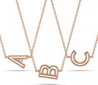 Allurez Custom Letter Charm Initial Pendant Necklace 14K Rose Gold