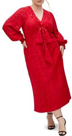 City Chic Marci Textured Print Long Sleeve Maxi Dress at Nordstrom Rack, Size 14W