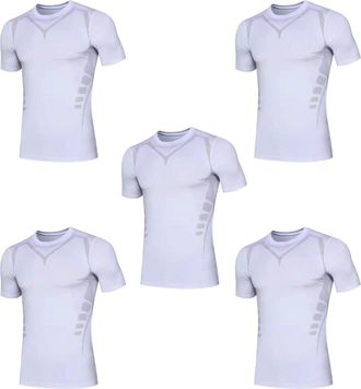 Generic 5 Pack or 3 Packs Compression Tops for Men Short Sleeve Mens Running Top Mesh Design Quick Dry Base Layer Sports Fitness(XL,5 TW S)
