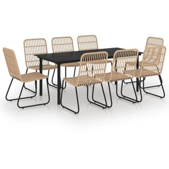vidaXL Juego De Comedor Para Jard&iacute;n 9 Piezas Rat&aacute;n Sint&eacute;tico Y Vidrio Vidaxl