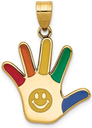 Diamond2Deal 14k Yellow Gold Enameled Autism Smiley Face Handprint Pendant