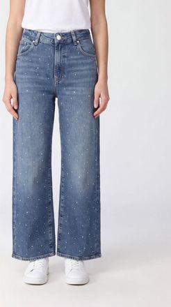 7 For All Mankind Jeans wide leg in denim a vita alta con applicazione di strass