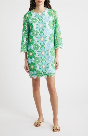 Lilly Pulitzer Jouri Metallic Floral Lace Shift Dress in Putting Green Sunshine at Nordstrom, Size 10