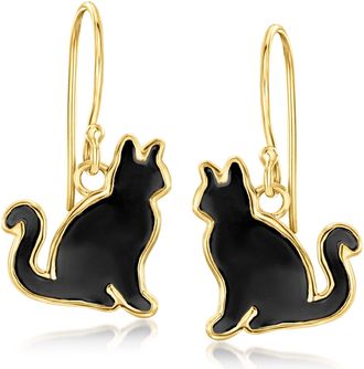 Ross-Simons Onyx Cat Drop Earrings in 18kt Gold Over Sterling