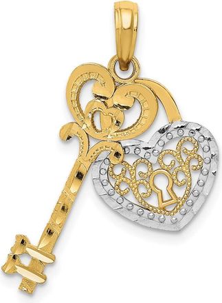 Diamond2Deal 14k Yellow Gold White Rhodium Moveable Filigree Heart Key Lock Charm