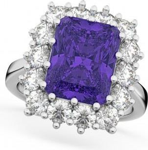 Allurez Emerald Cut Lab Tanzanite & Diamond Lady Di Ring 18k White Gold (5.68ct)